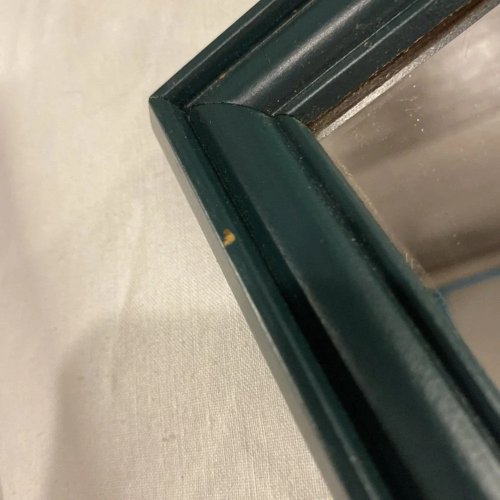 Set Of 2 Vintage Dark Green Wooden Framed Mirrors 7.5 X 7.5 Inches